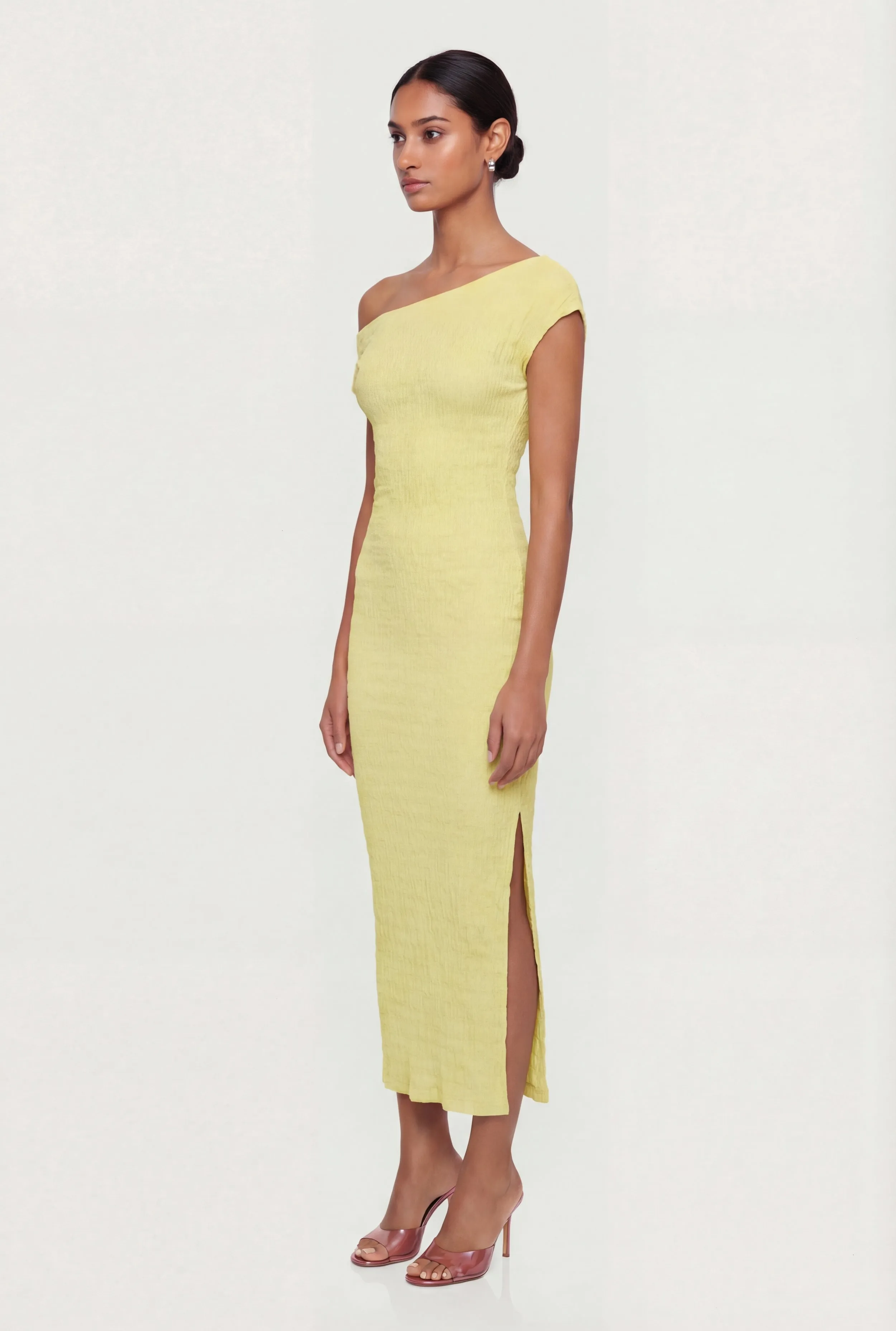 Ruched One Shoulder Textured Knit Midi Dress sold by Rainbow product image thumbnail 2