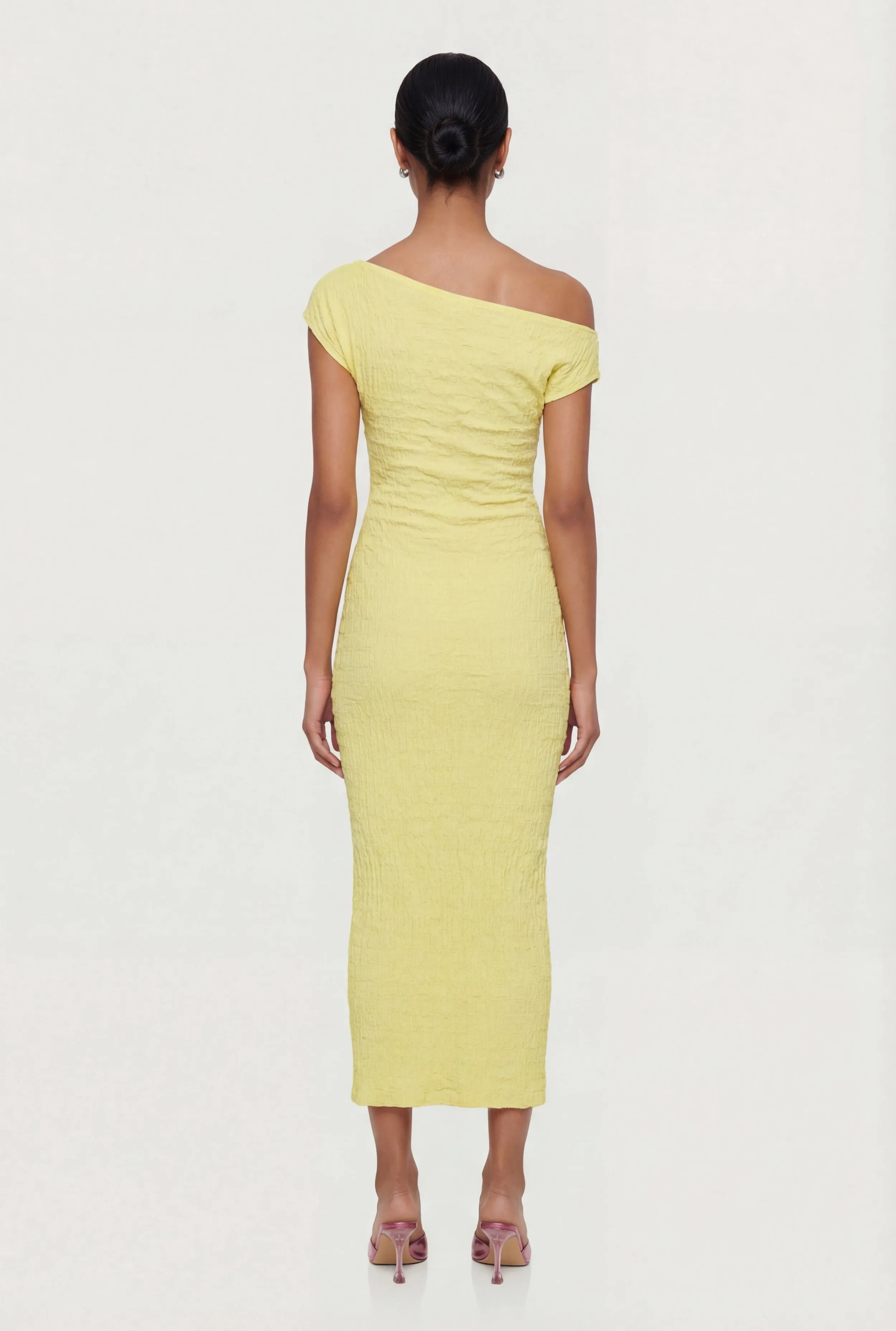 Ruched One Shoulder Textured Knit Midi Dress sold by Rainbow product image thumbnail 3