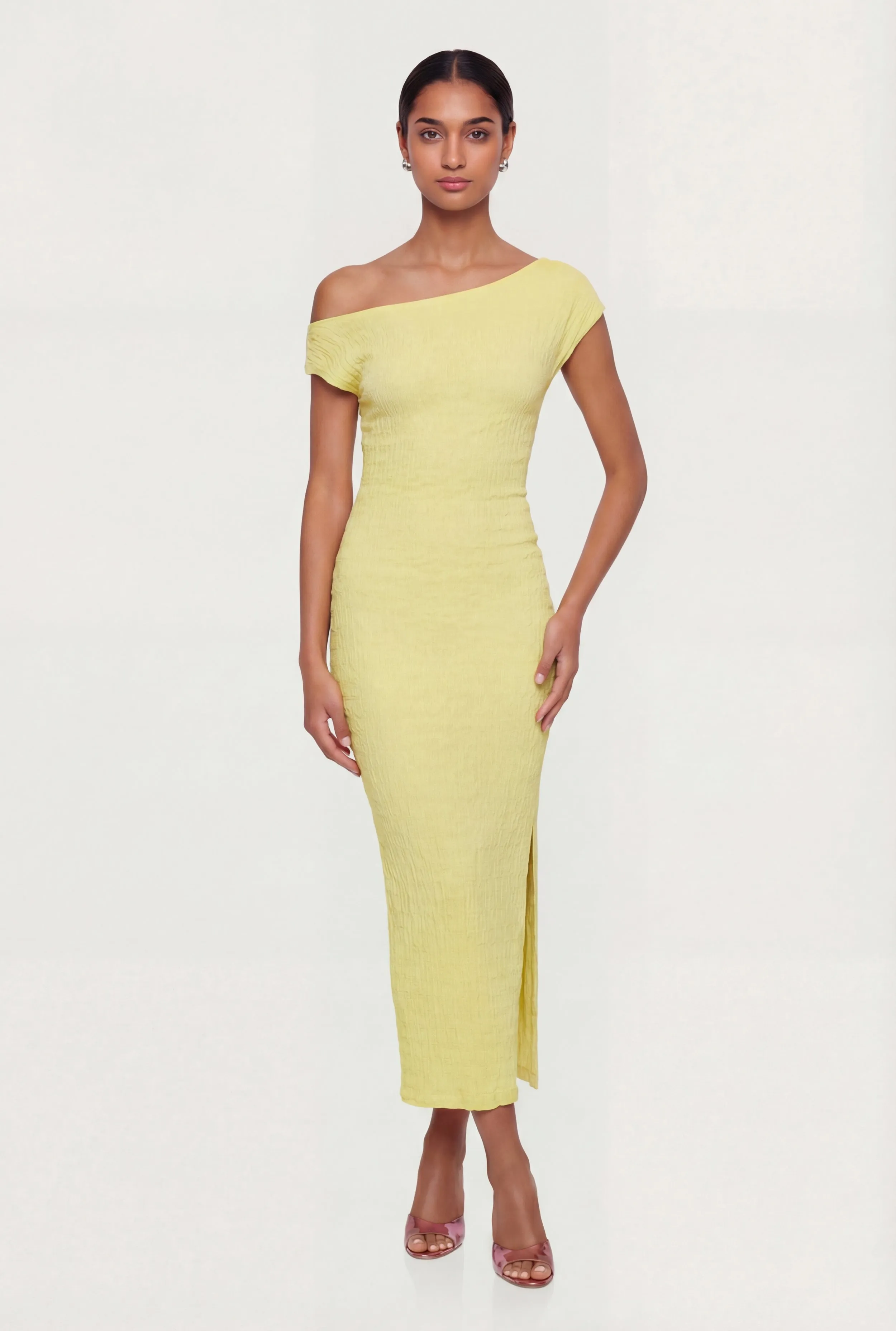 Ruched One Shoulder Textured Knit Midi Dress sold by Rainbow product image thumbnail 2