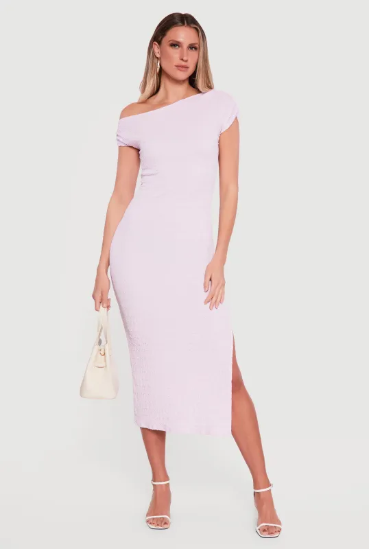 Ruched One Shoulder Textured Knit Midi Dress sold by Rainbow