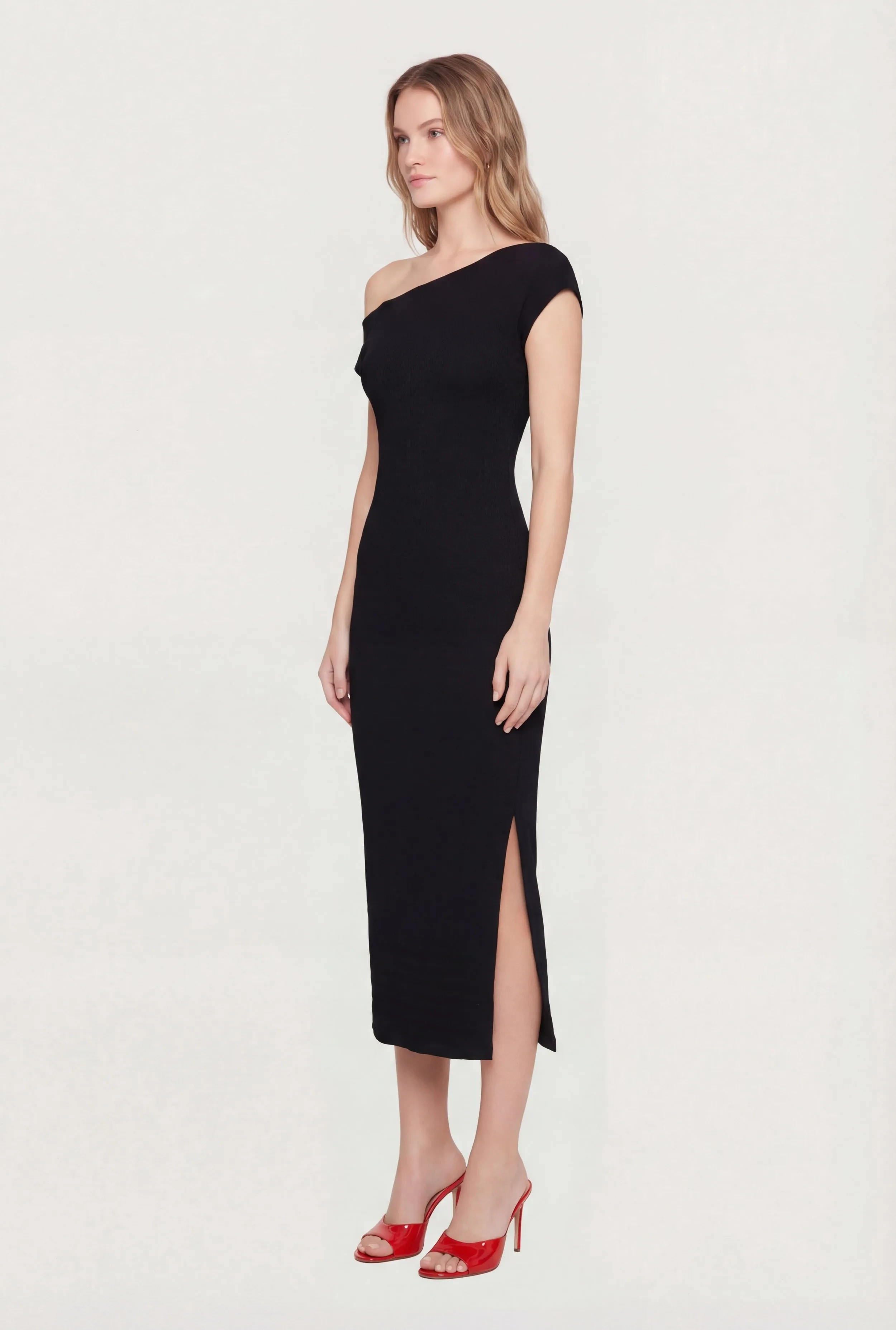 Ruched One Shoulder Textured Knit Midi Dress sold by Rainbow product image thumbnail 2