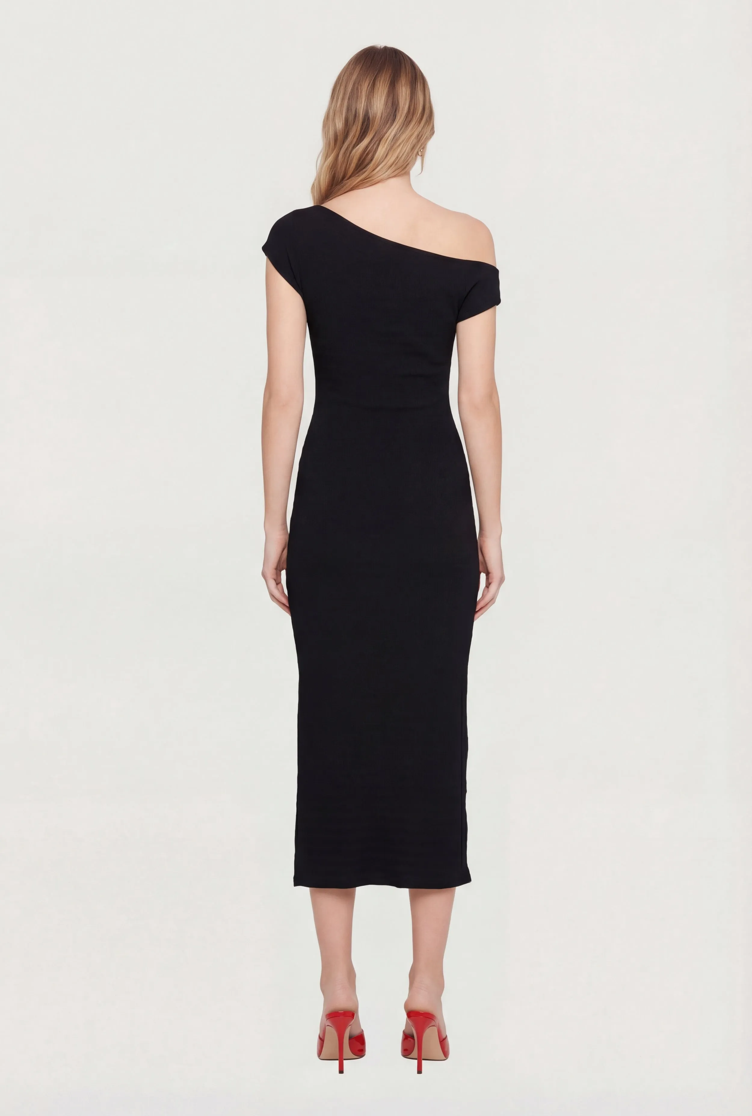 Ruched One Shoulder Textured Knit Midi Dress sold by Rainbow product image thumbnail 3