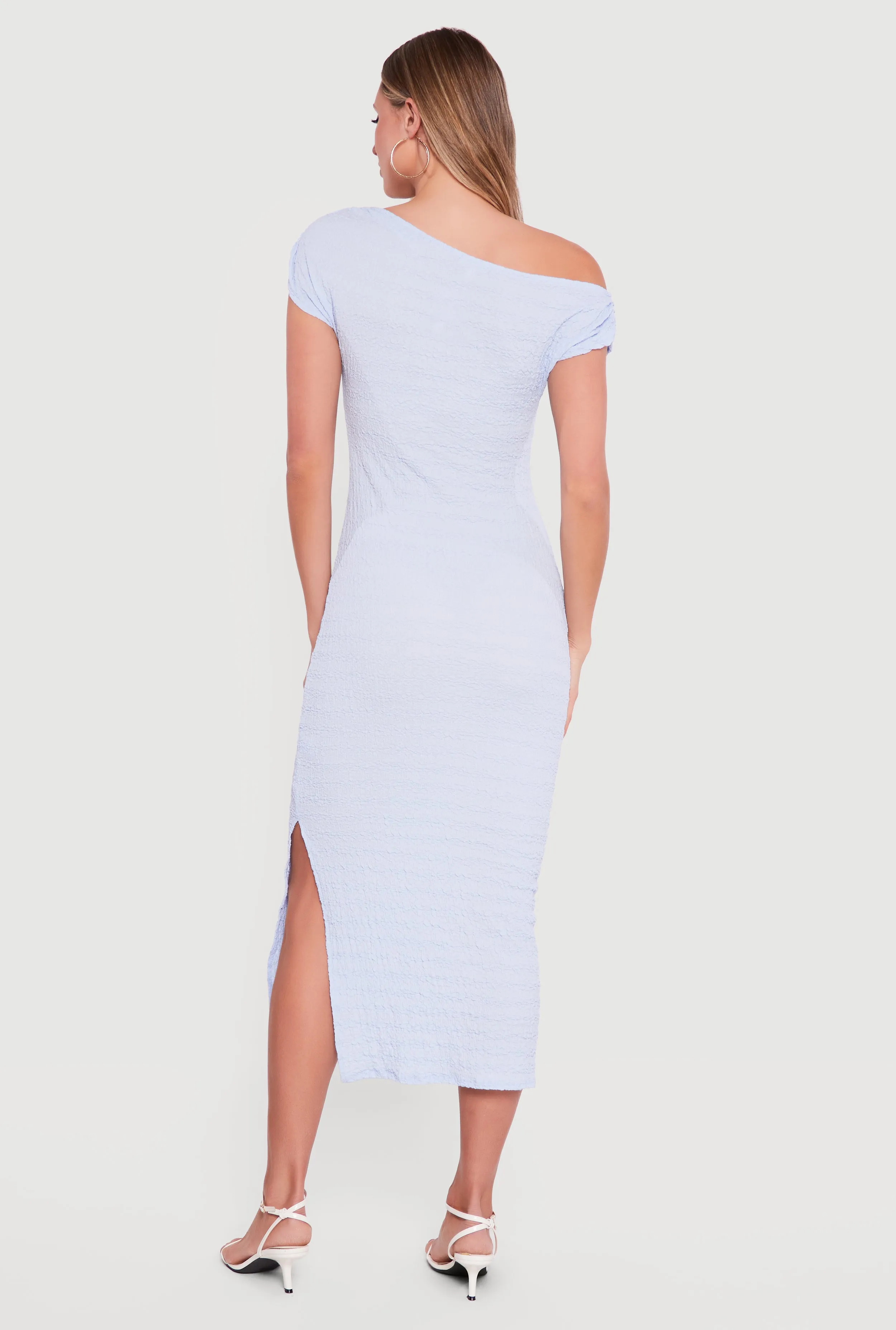 Ruched One Shoulder Textured Knit Midi Dress sold by Rainbow product image thumbnail 3