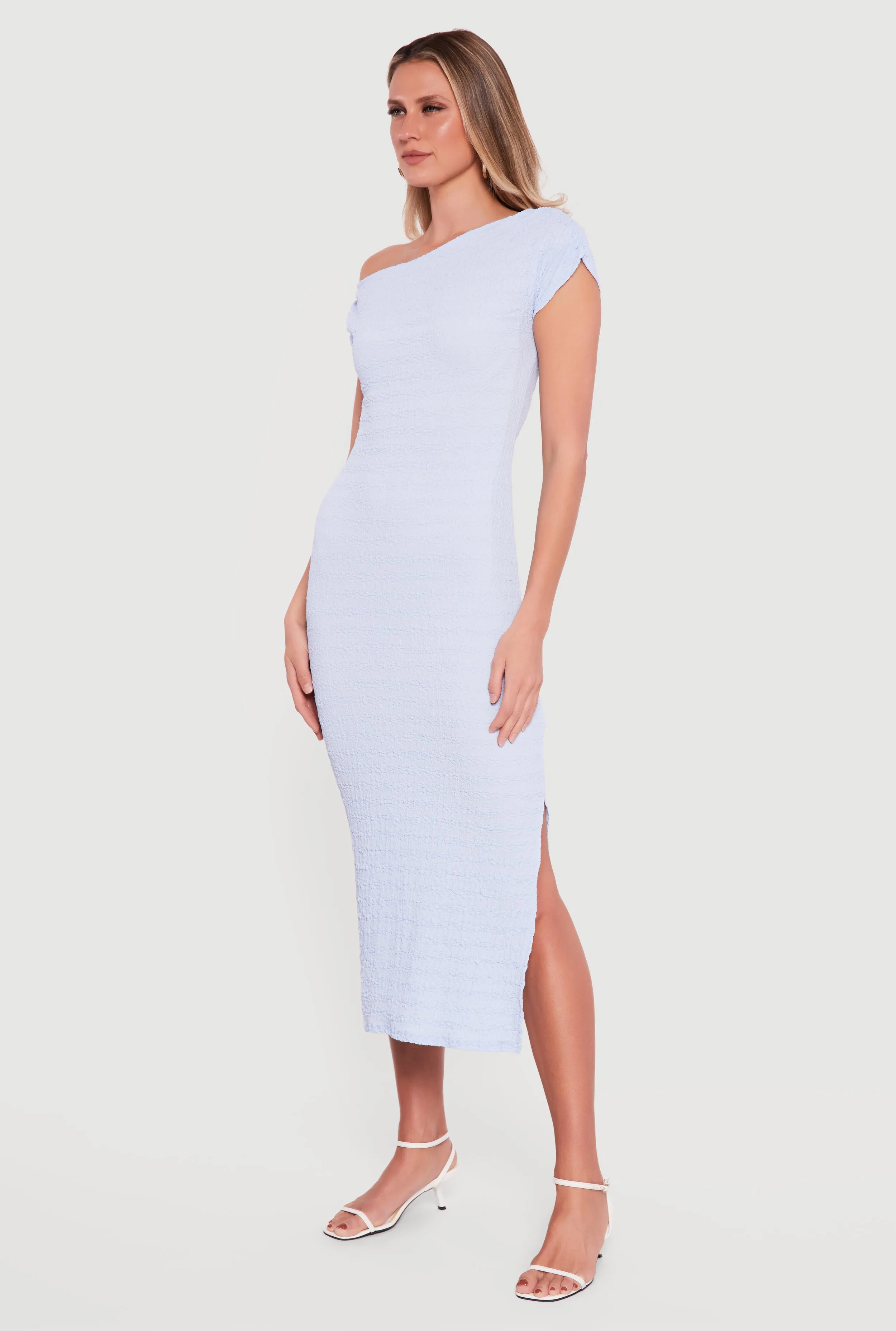 Ruched One Shoulder Textured Knit Midi Dress sold by Rainbow product image thumbnail 2