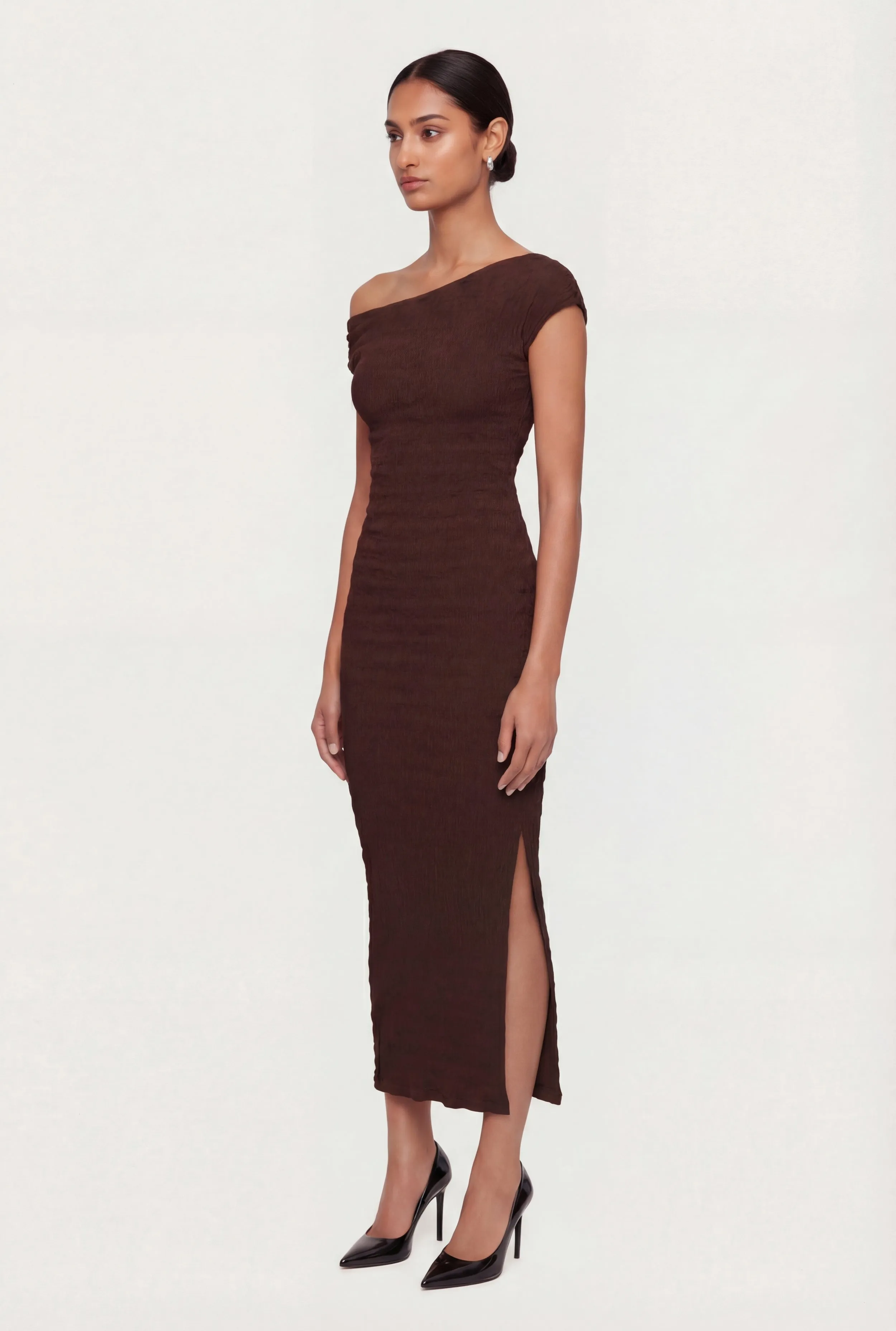 Ruched One Shoulder Textured Knit Midi Dress sold by Rainbow product image thumbnail 2