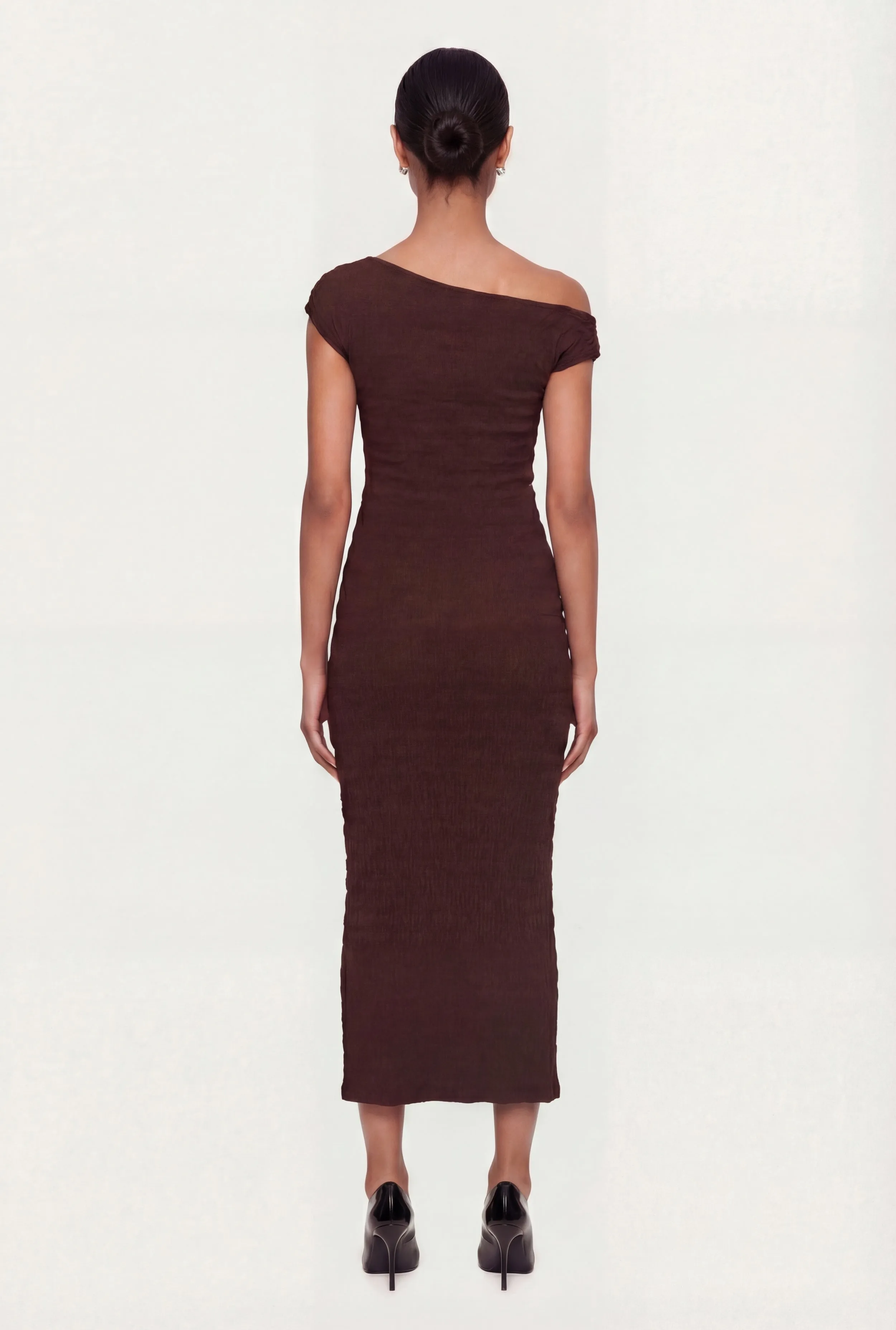 Ruched One Shoulder Textured Knit Midi Dress sold by Rainbow product image thumbnail 3