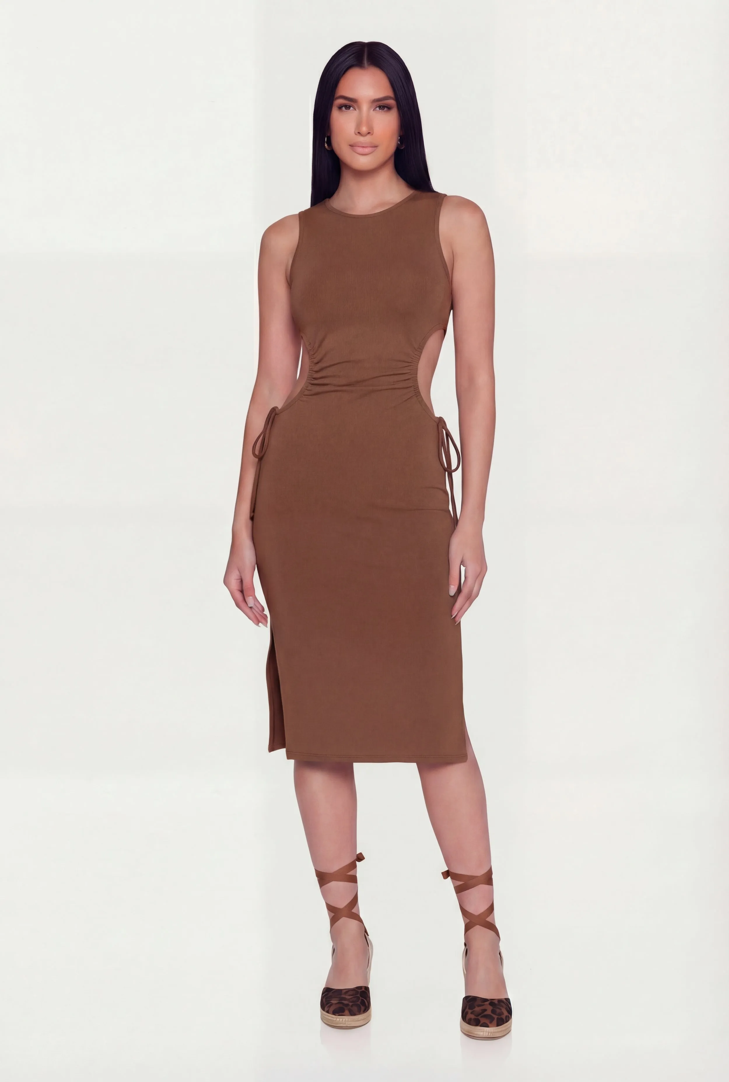 Side Slit Drawstring Side Midi Dress sold by Rainbow product image thumbnail 4