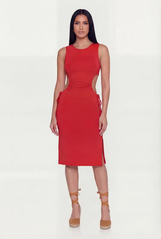 Side Slit Drawstring Side Midi Dress sold by Rainbow