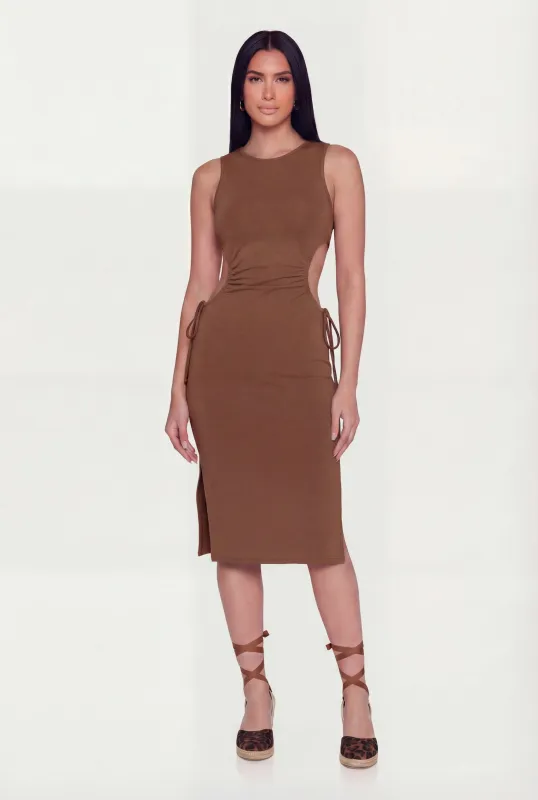 Side Slit Drawstring Side Midi Dress sold by Rainbow