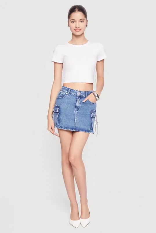 WAX Denim High Waisted Cargo Mini Skirt sold by Rainbow