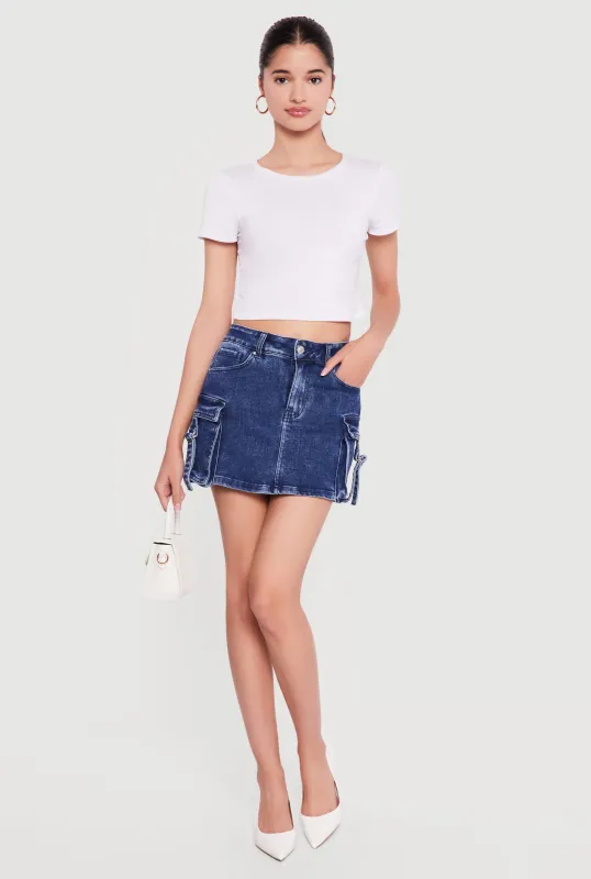 WAX Denim High Waisted Cargo Mini Skirt sold by Rainbow