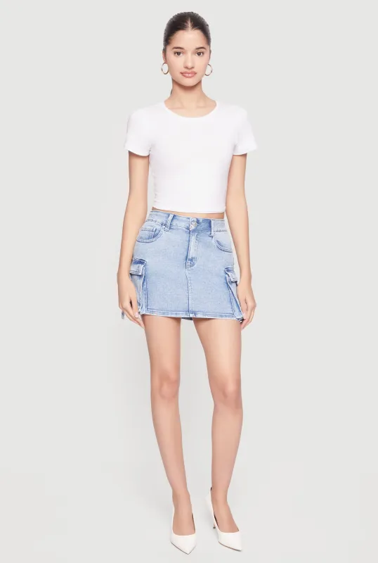 WAX Denim High Waisted Cargo Mini Skirt sold by Rainbow