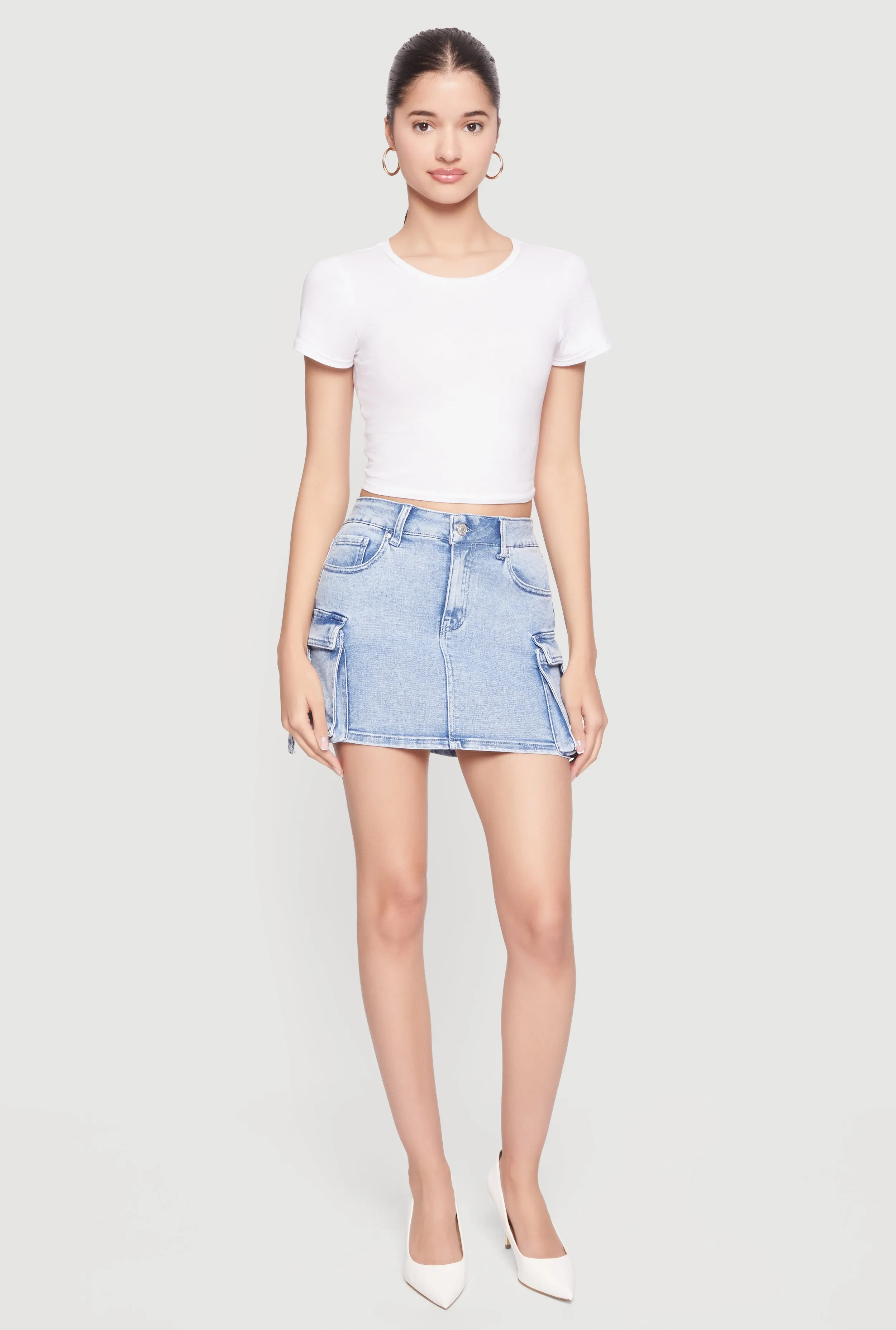 WAX Denim High Waisted Cargo Mini Skirt sold by Rainbow