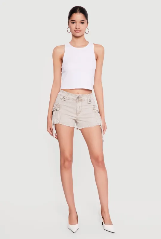 VIP Mineral Wash Denim Frayed Hem Cargo Shorts sold by Rainbow