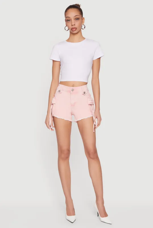 VIP Mineral Wash Denim Frayed Hem Cargo Shorts sold by Rainbow