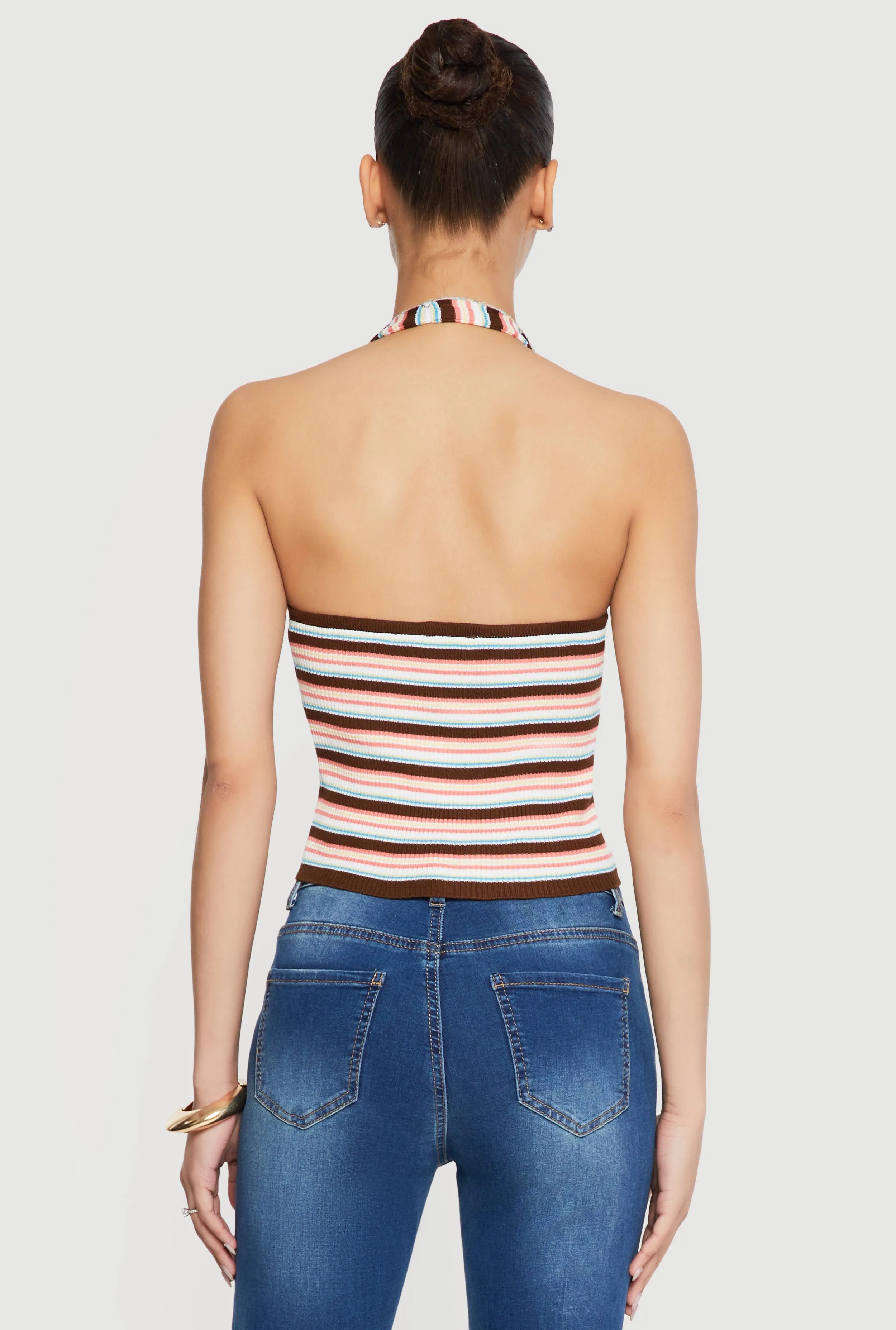Striped Rib Knit Button Front Halter Top sold by Rainbow product image thumbnail 5