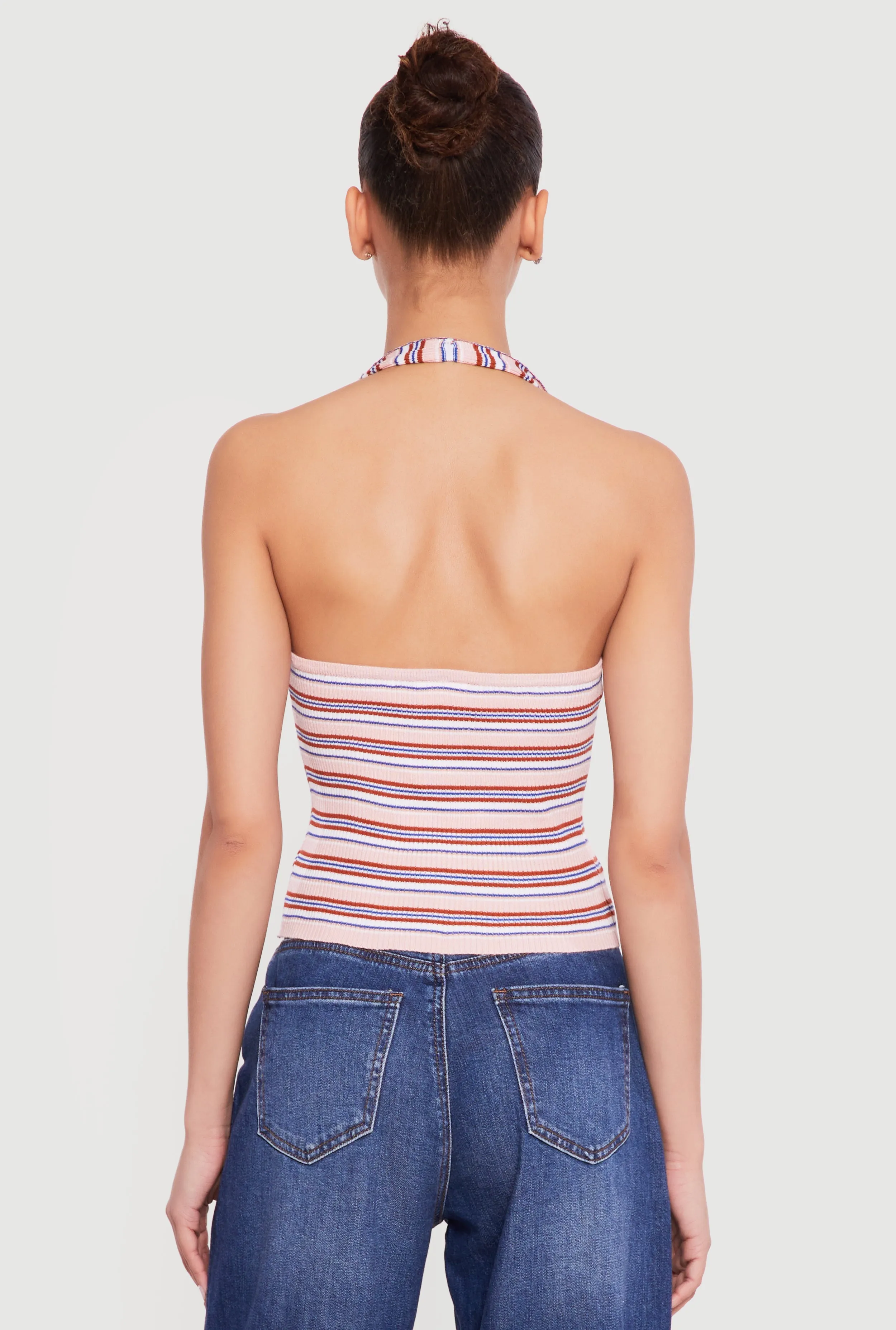 Striped Rib Knit Button Front Halter Top sold by Rainbow product image thumbnail 5