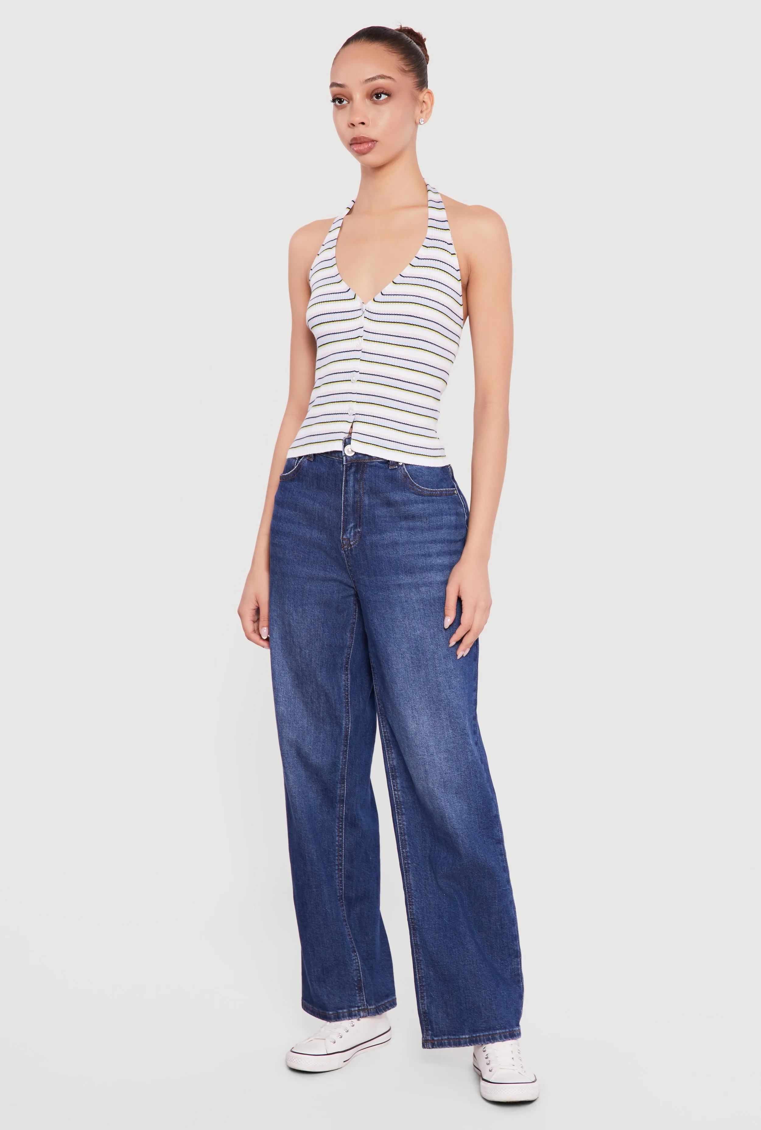 Striped Rib Knit Button Front Halter Top sold by Rainbow product image thumbnail 3