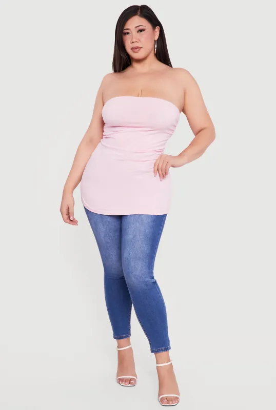Plus Size Solid Ruched Side Tube Top sold by Rainbow