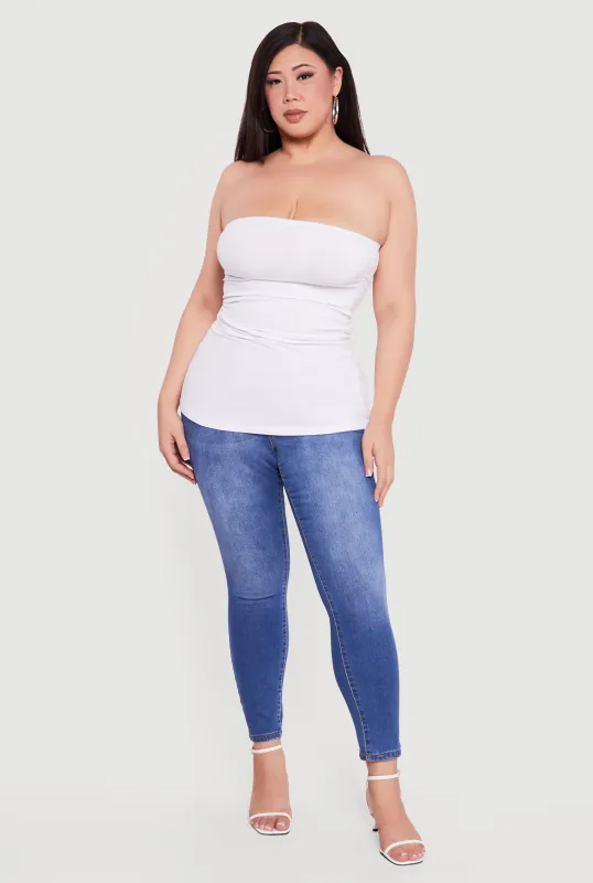 Plus Size Solid Ruched Side Tube Top sold by Rainbow