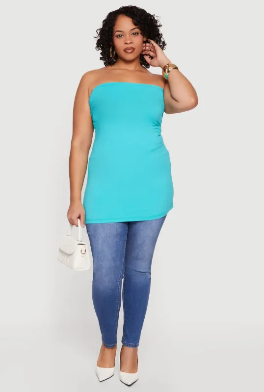 Plus Size Solid Ruched Side Tube Top sold by Rainbow