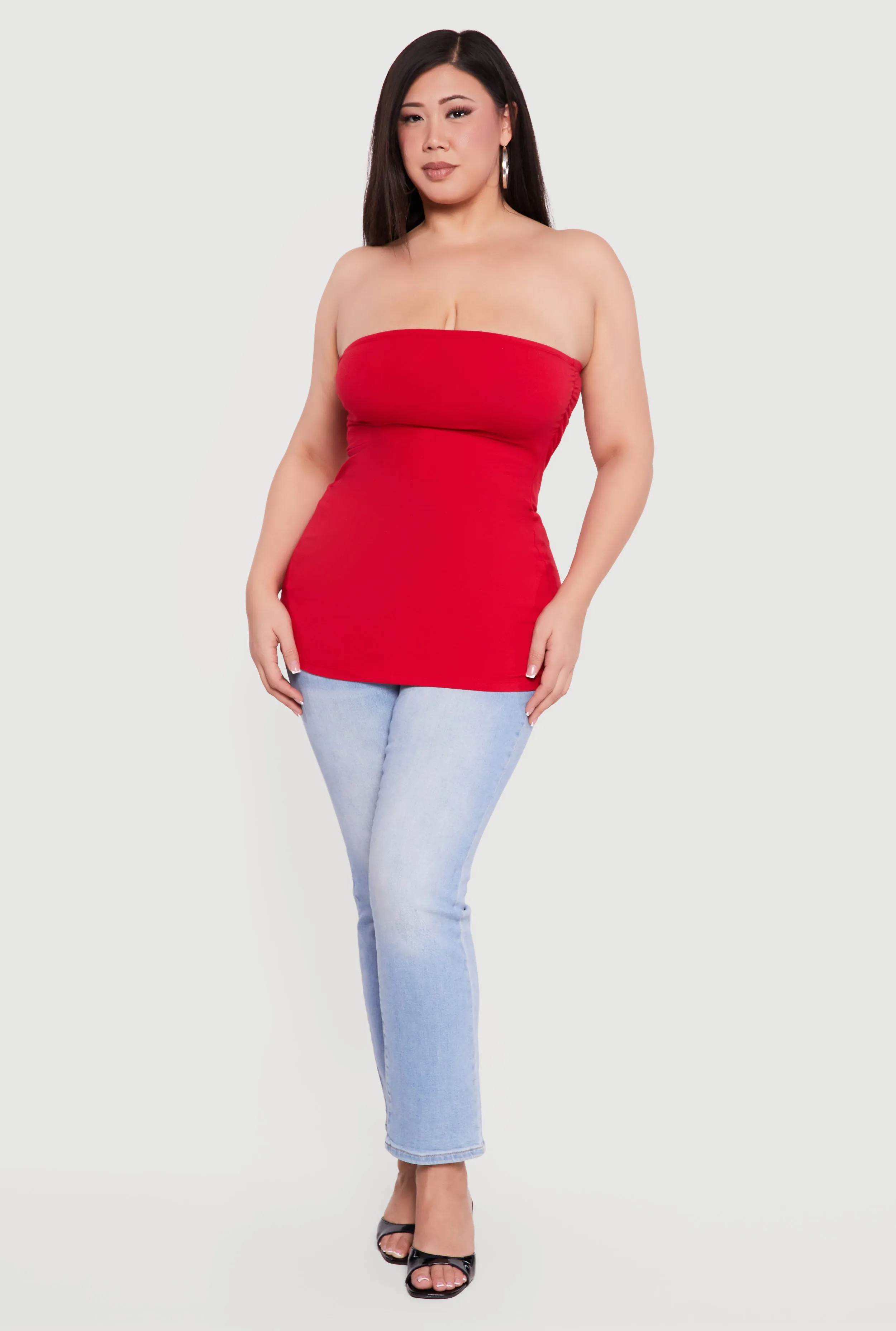 Plus Size Solid Ruched Side Tube Top sold by Rainbow