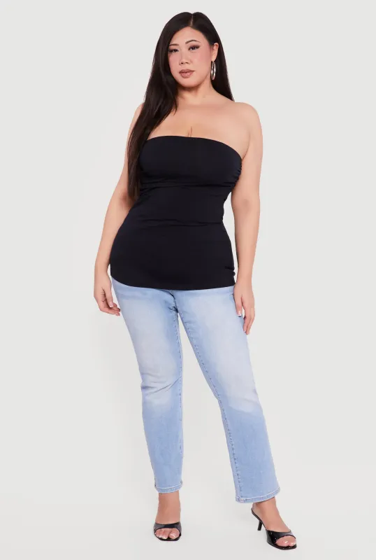 Plus Size Solid Ruched Side Tube Top sold by Rainbow