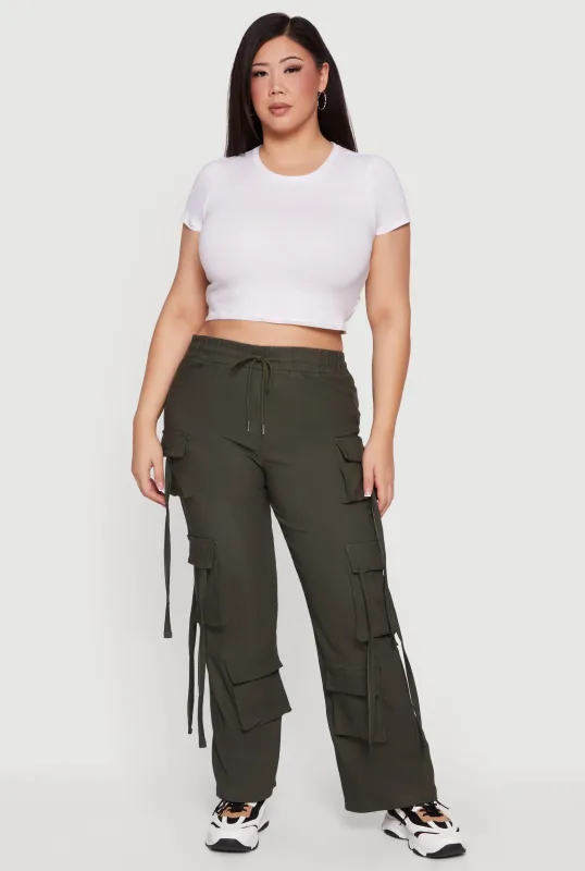 Plus Size Strappy Multi Pocket Cargo Pants sold by Rainbow