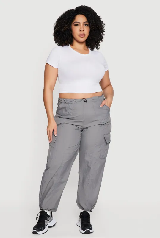 Plus Size Nylon Toggle Drawstring Cargo Pants sold by Rainbow