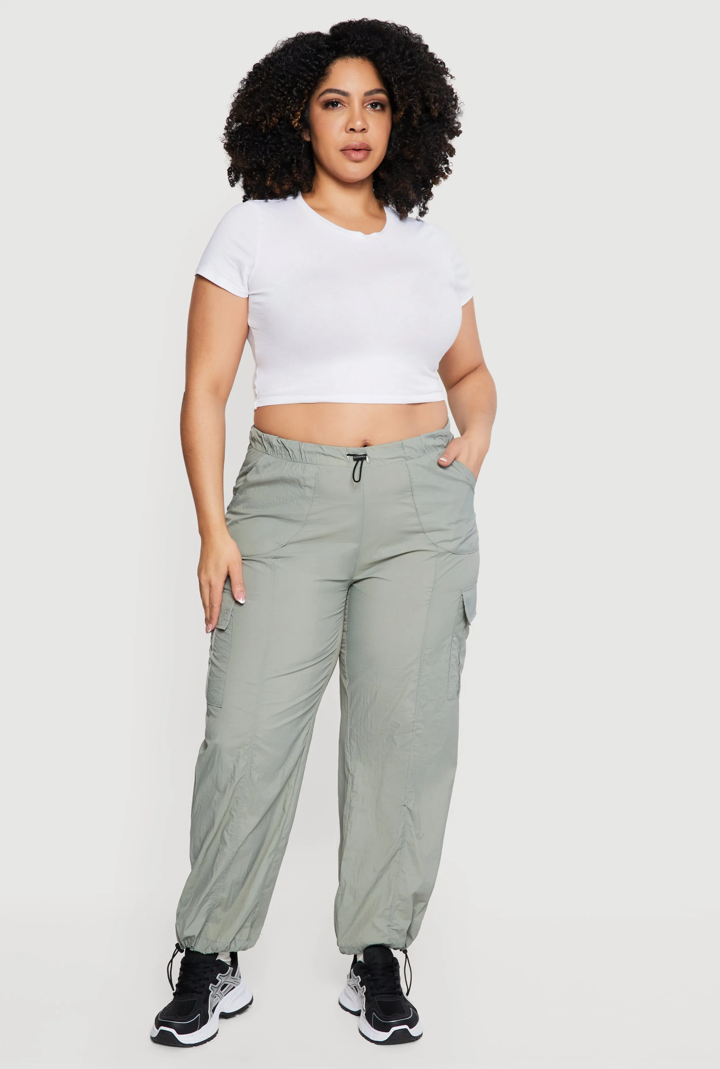 Plus Size Nylon Toggle Drawstring Cargo Pants sold by Rainbow