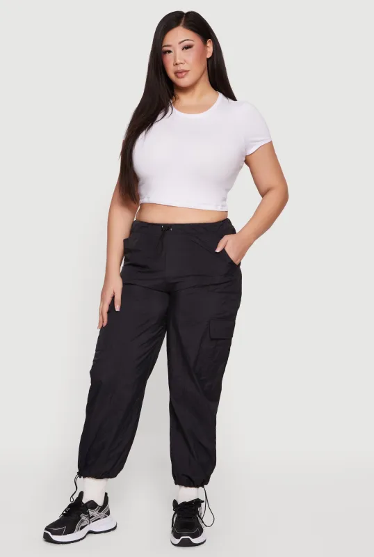 Plus Size Nylon Toggle Drawstring Cargo Pants sold by Rainbow