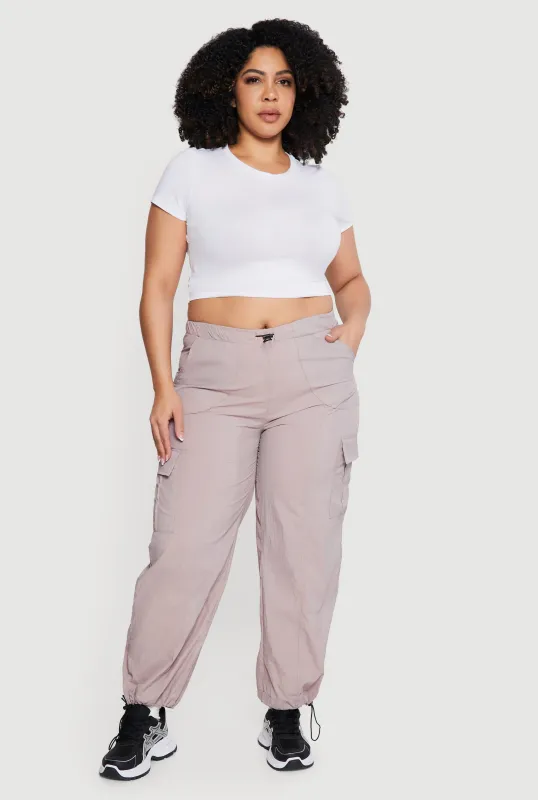 Plus Size Nylon Toggle Drawstring Cargo Pants sold by Rainbow