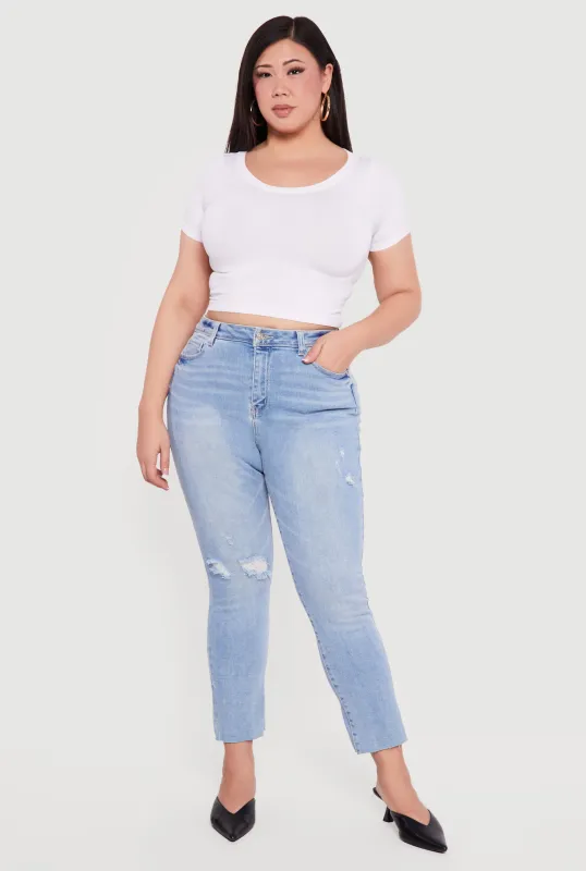 Plus Size WAX Raw Hem Distressed Jeans made by Rainbow