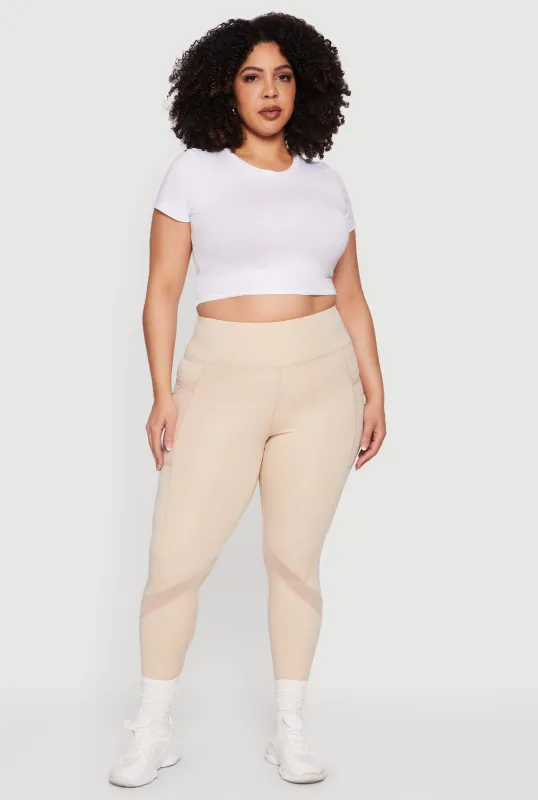 Plus Size High Waisted Mesh Detail Leggings with Pockets sold by Rainbow