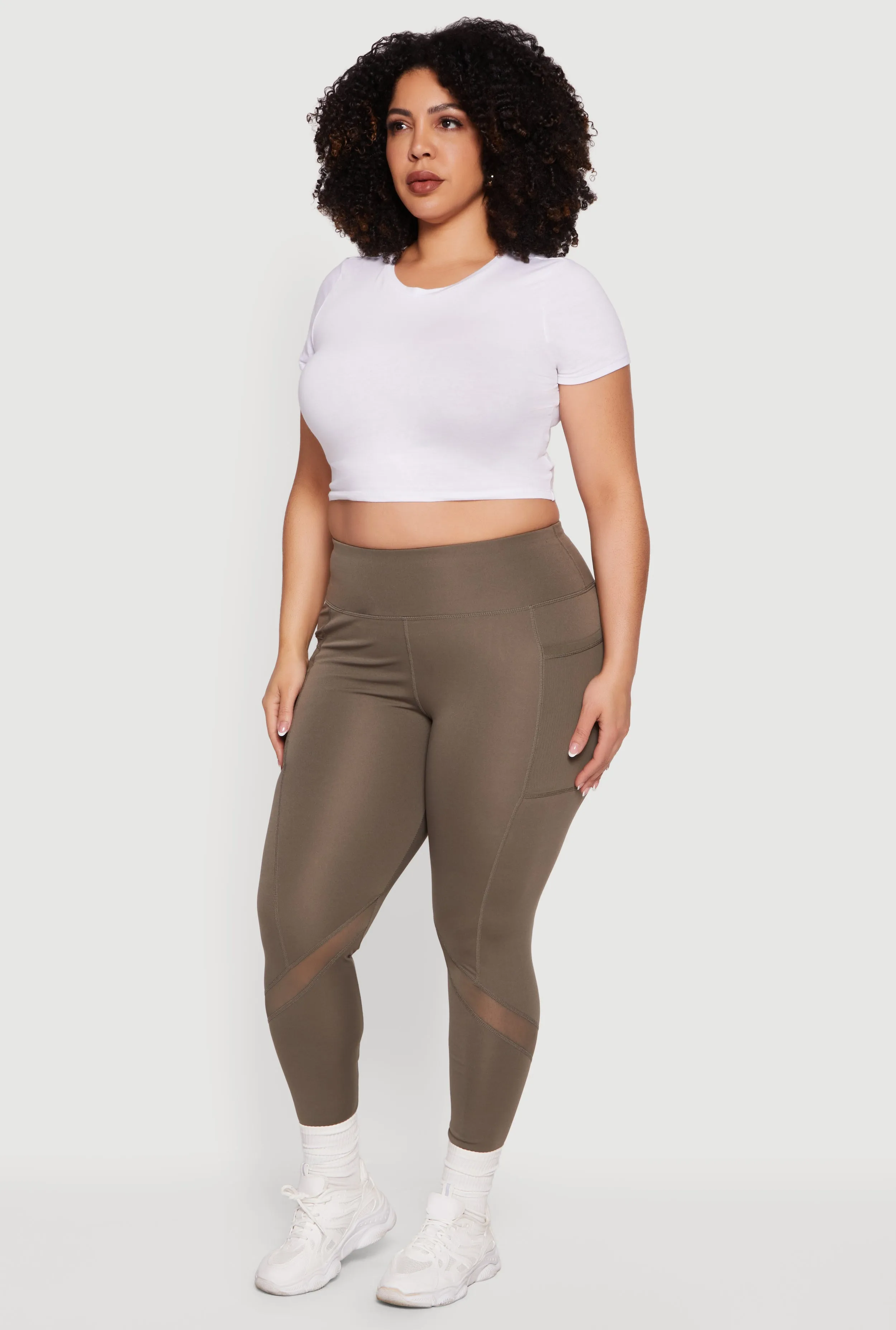 Plus Size High Waisted Mesh Detail Leggings with Pockets sold by Rainbow product image thumbnail 2