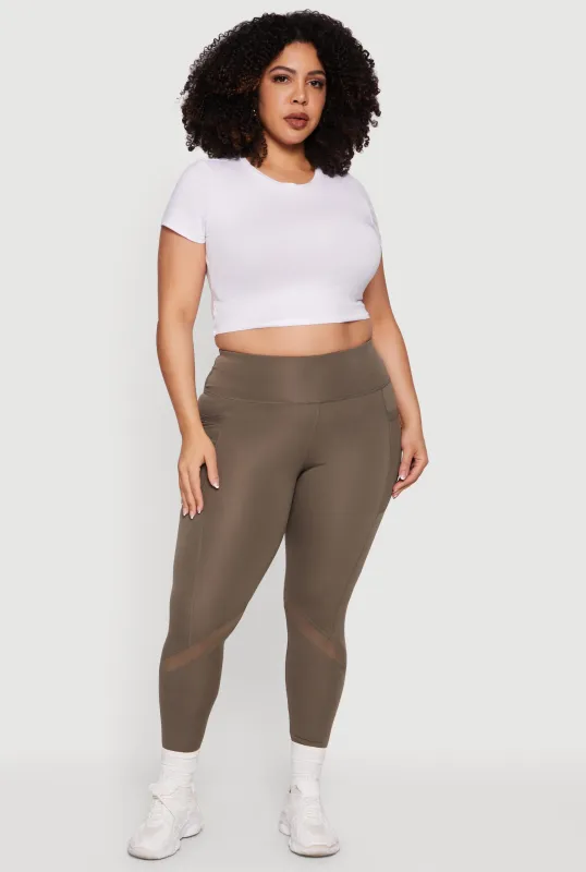 Plus Size High Waisted Mesh Detail Leggings with Pockets sold by Rainbow
