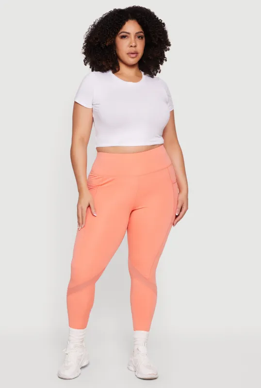Plus Size High Waisted Mesh Detail Leggings with Pockets sold by Rainbow