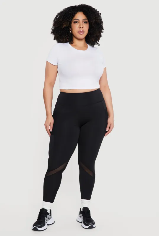 Plus Size High Waisted Mesh Detail Leggings with Pockets sold by Rainbow