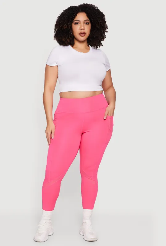 Plus Size High Waisted Mesh Detail Leggings with Pockets sold by Rainbow
