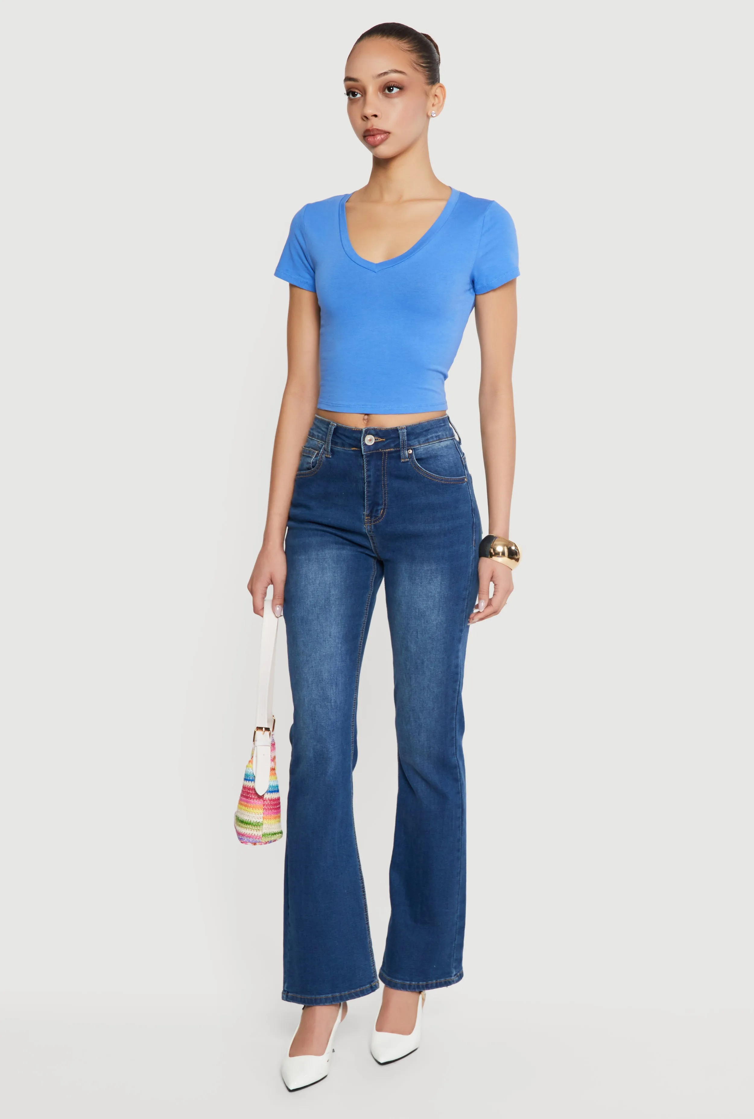 Short Sleeve V Neck Crop Top sold by Rainbow product image thumbnail 3