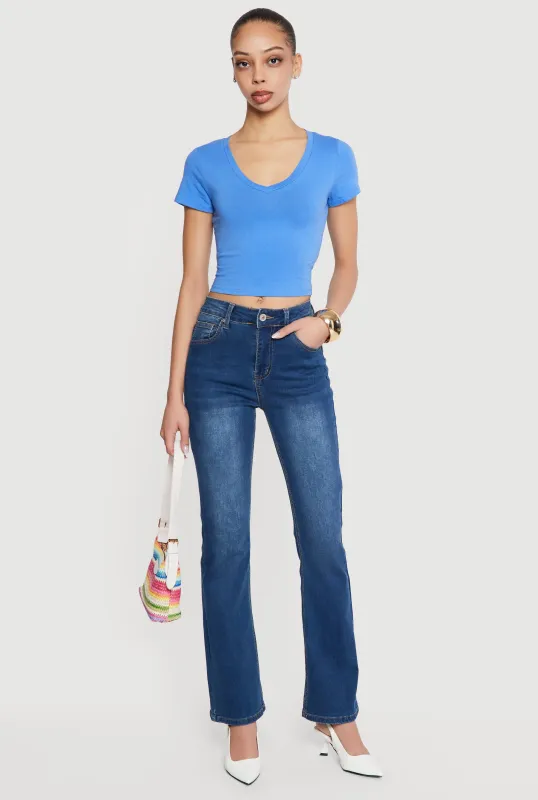 Short Sleeve V Neck Crop Top sold by Rainbow