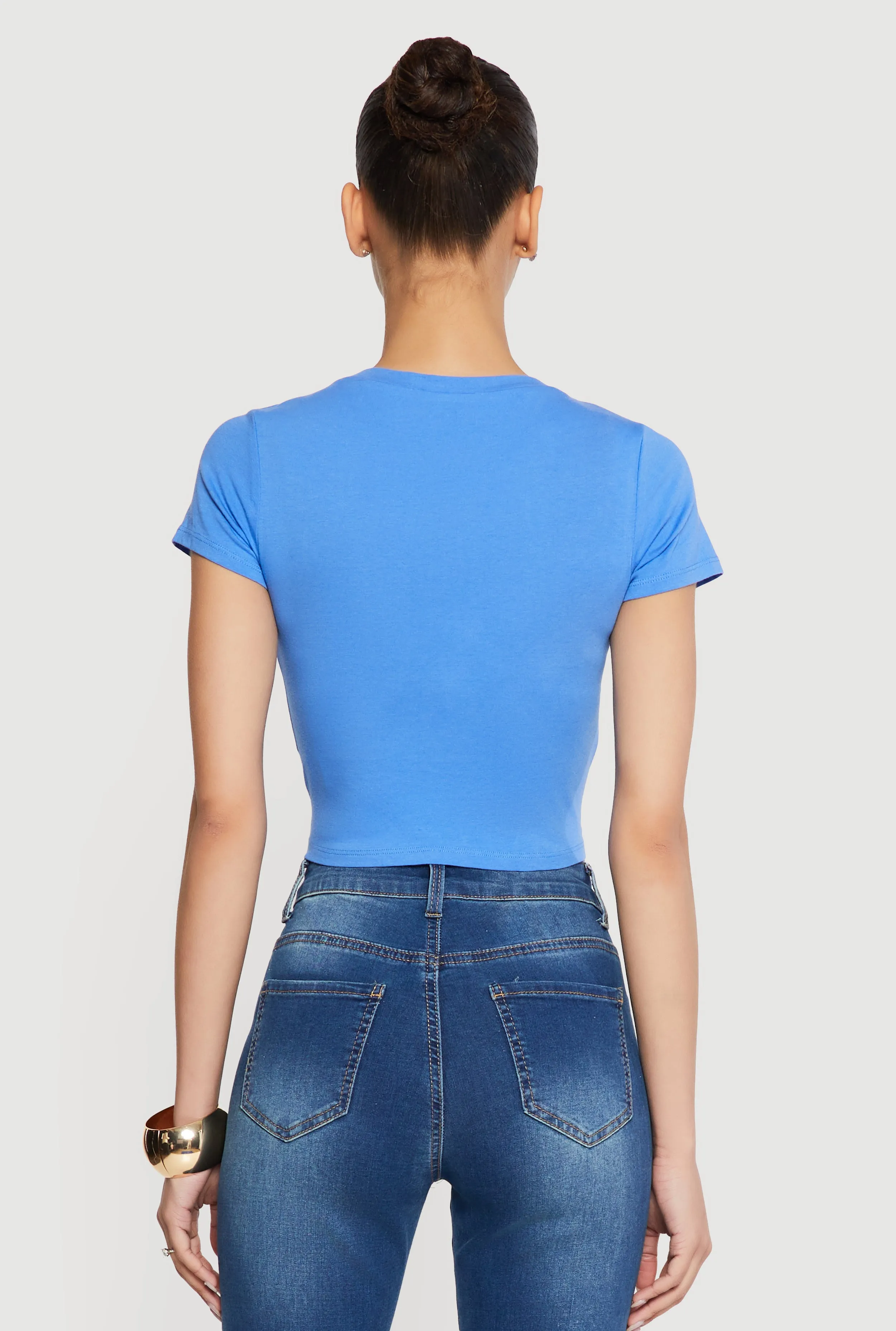 Short Sleeve V Neck Crop Top sold by Rainbow product image thumbnail 5