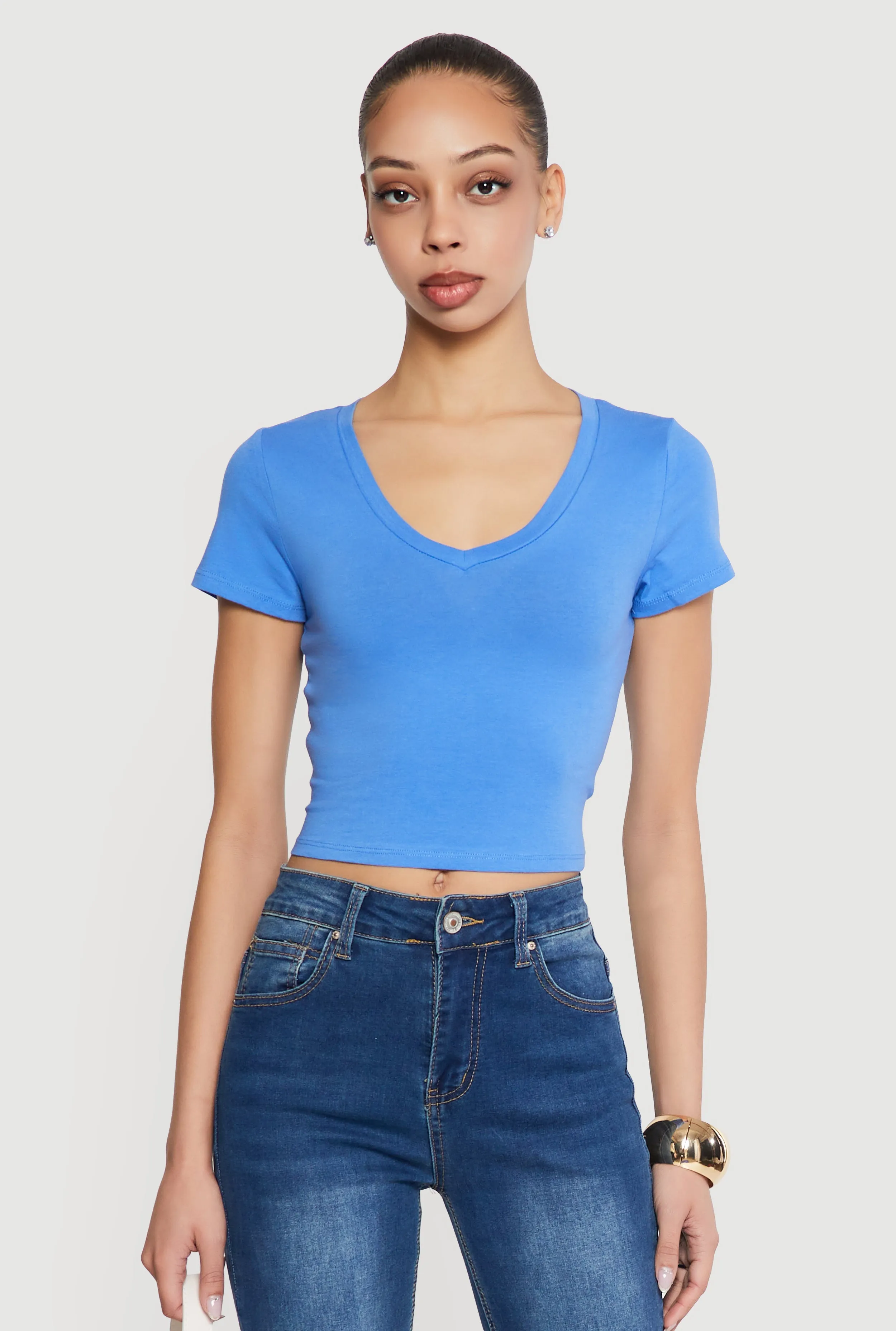 Short Sleeve V Neck Crop Top sold by Rainbow product image thumbnail 2