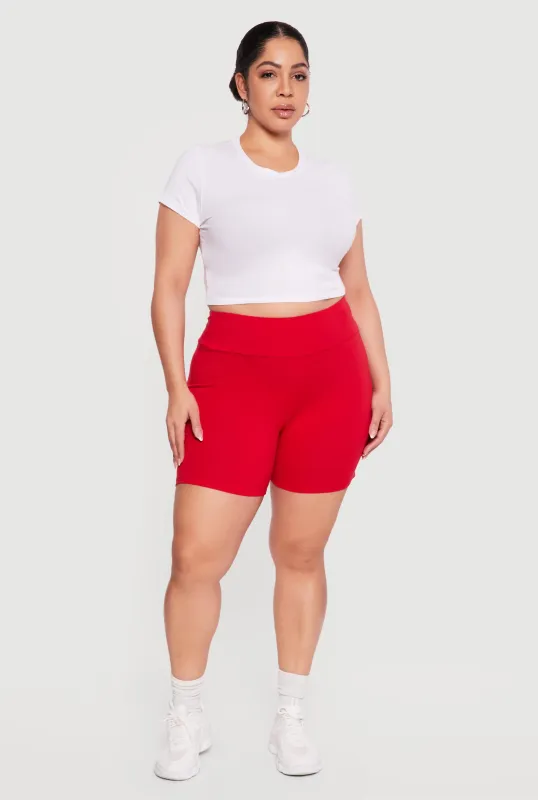 Plus Size Trendy High Waisted Biker Shorts sold by Rainbow