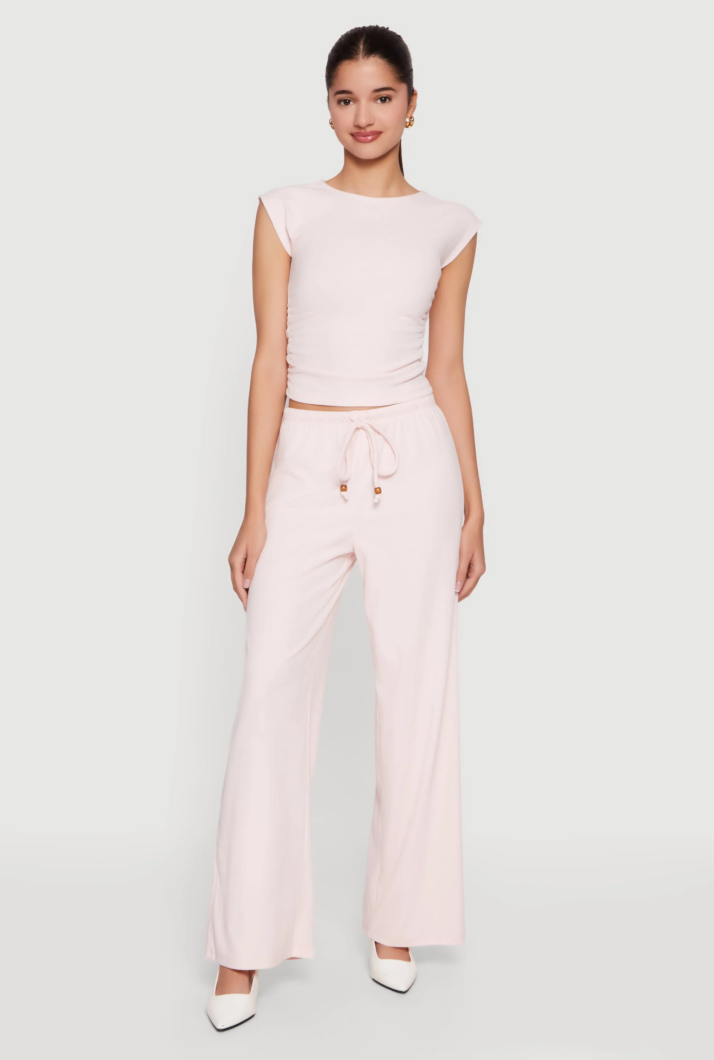 Brushed Ribbed Knit Ruched Cap Sleeve Top sold by Rainbow product image thumbnail 2