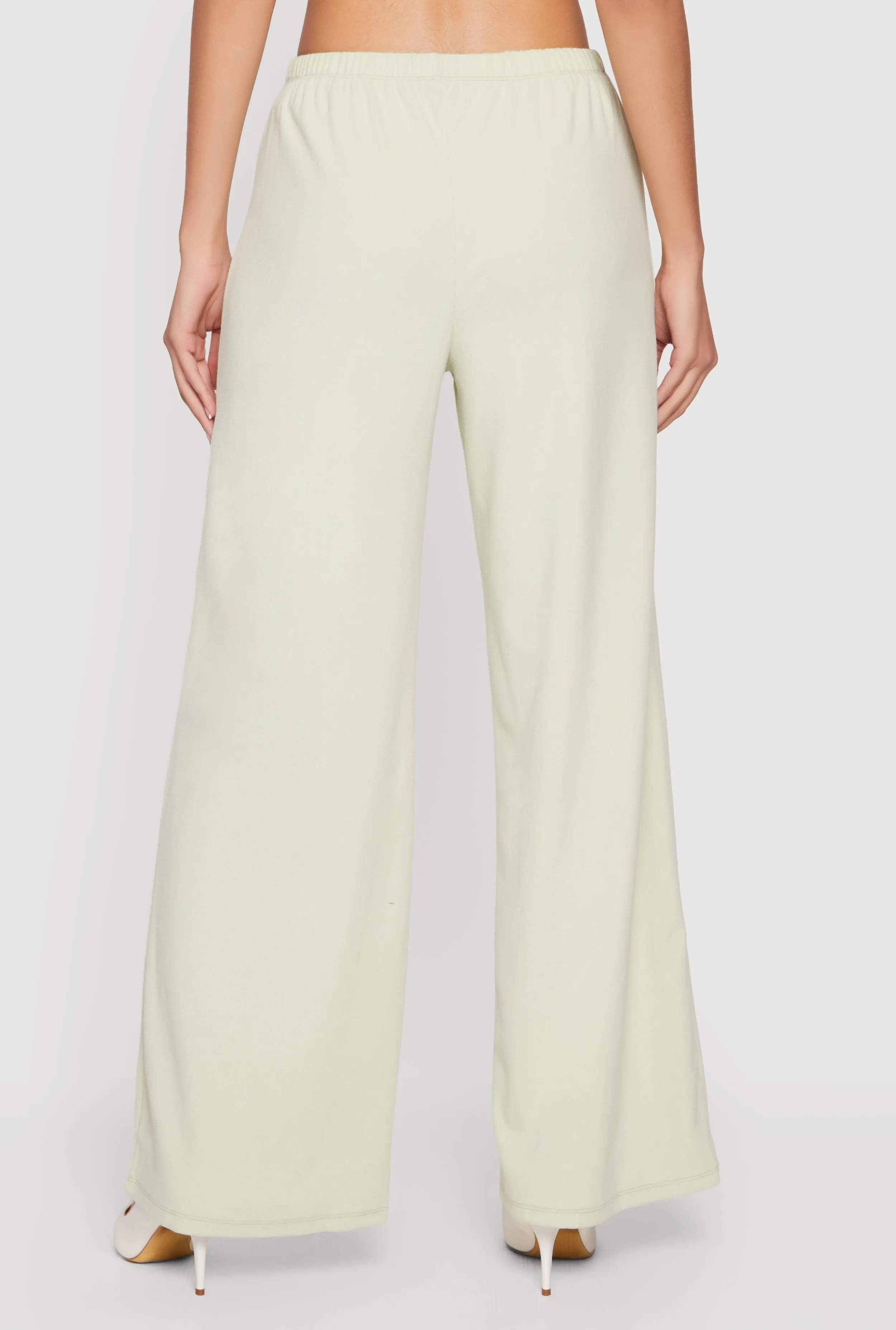 Brushed Rib Knit Drawstring Waist Wide Leg Pants sold by Rainbow product image thumbnail 5