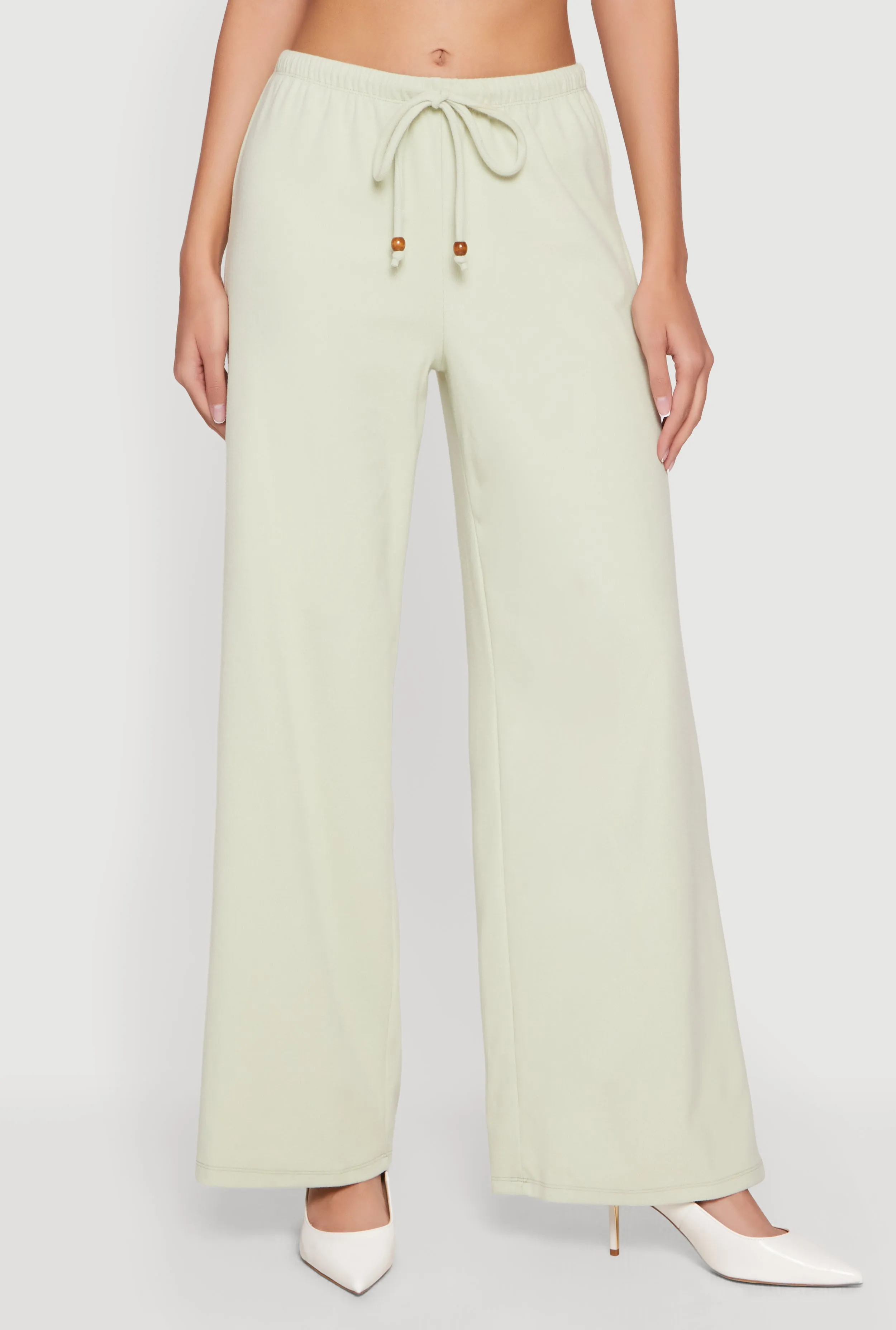 Brushed Rib Knit Drawstring Waist Wide Leg Pants sold by Rainbow product image thumbnail 3
