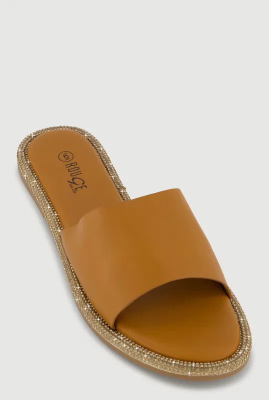 Rhinestone Trim Slide Open Toe Sandals sold by Rainbow