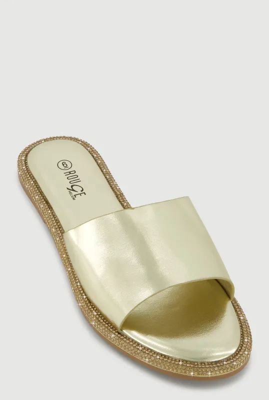 Rhinestone Trim Slide Open Toe Sandals sold by Rainbow