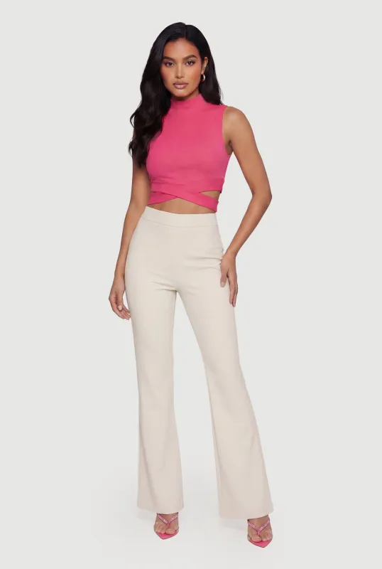 Rib Knit Criss Cross Hem Mock Neck Crop Top sold by Rainbow